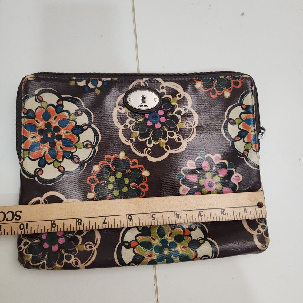 Fossil Floral Medallion Tablet Sleeve Brown Zip Case Boho 10x8 - Picture 10 of 11